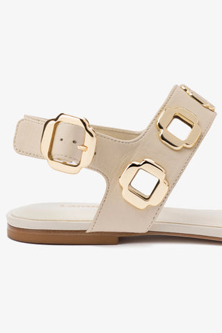 Milan Flat Sandal In Ivory Leather