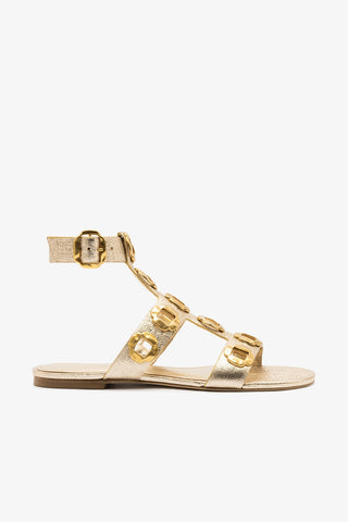 Milan Gladiator Flat In Gold Metallic Leather