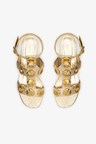 Milan Gladiator Flat In Gold Metallic Leather