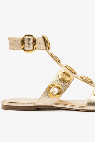 Milan Gladiator Flat In Gold Metallic Leather