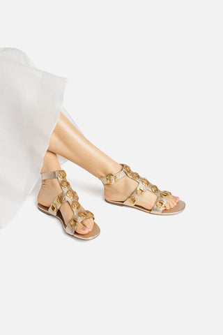 Milan Gladiator Flat In Gold Metallic Leather