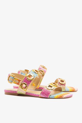 Milan Flat Sandal Rainbow Raffia Flat - Sandal Larroudé