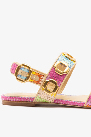 Milan Flat Sandal Rainbow Raffia Flat - Sandal Larroudé