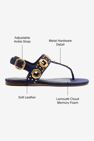 Milan Studs Thong Sandal In Navy Suede