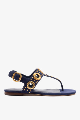 Milan Studs Thong Sandal In Navy Suede