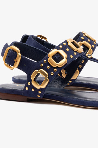Milan Studs Thong Sandal In Navy Suede