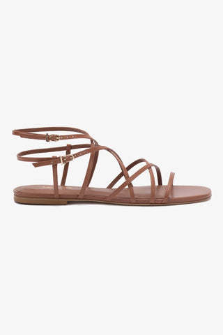 Naomi Flat Sandal In Caramel Leather