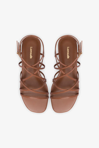 Naomi Flat Sandal In Caramel Leather