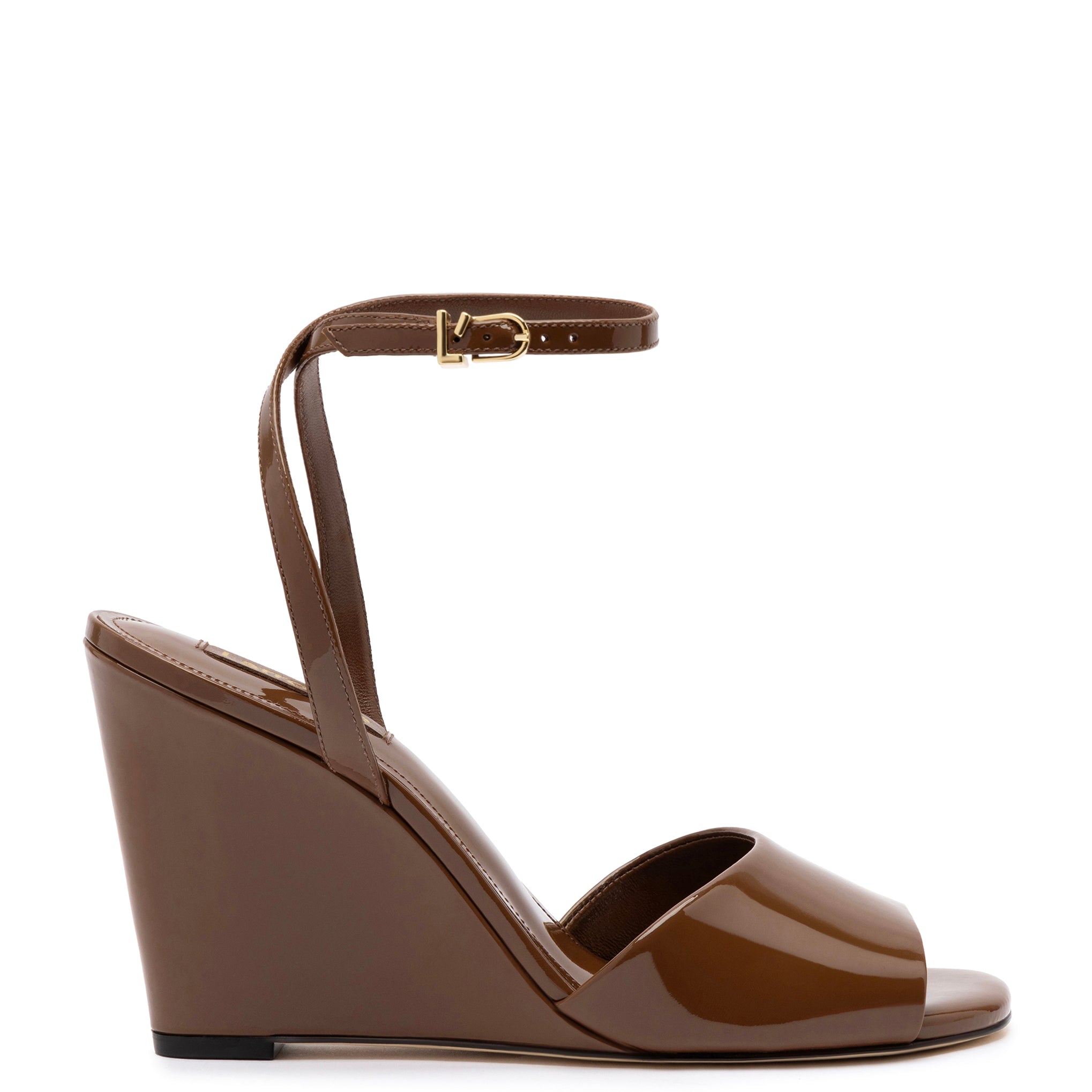 Yves Wedge In Burnt Umber Patent Leather