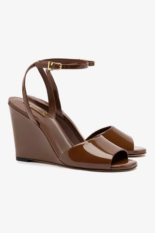 Yves Wedge In Burnt Umber Patent Leather