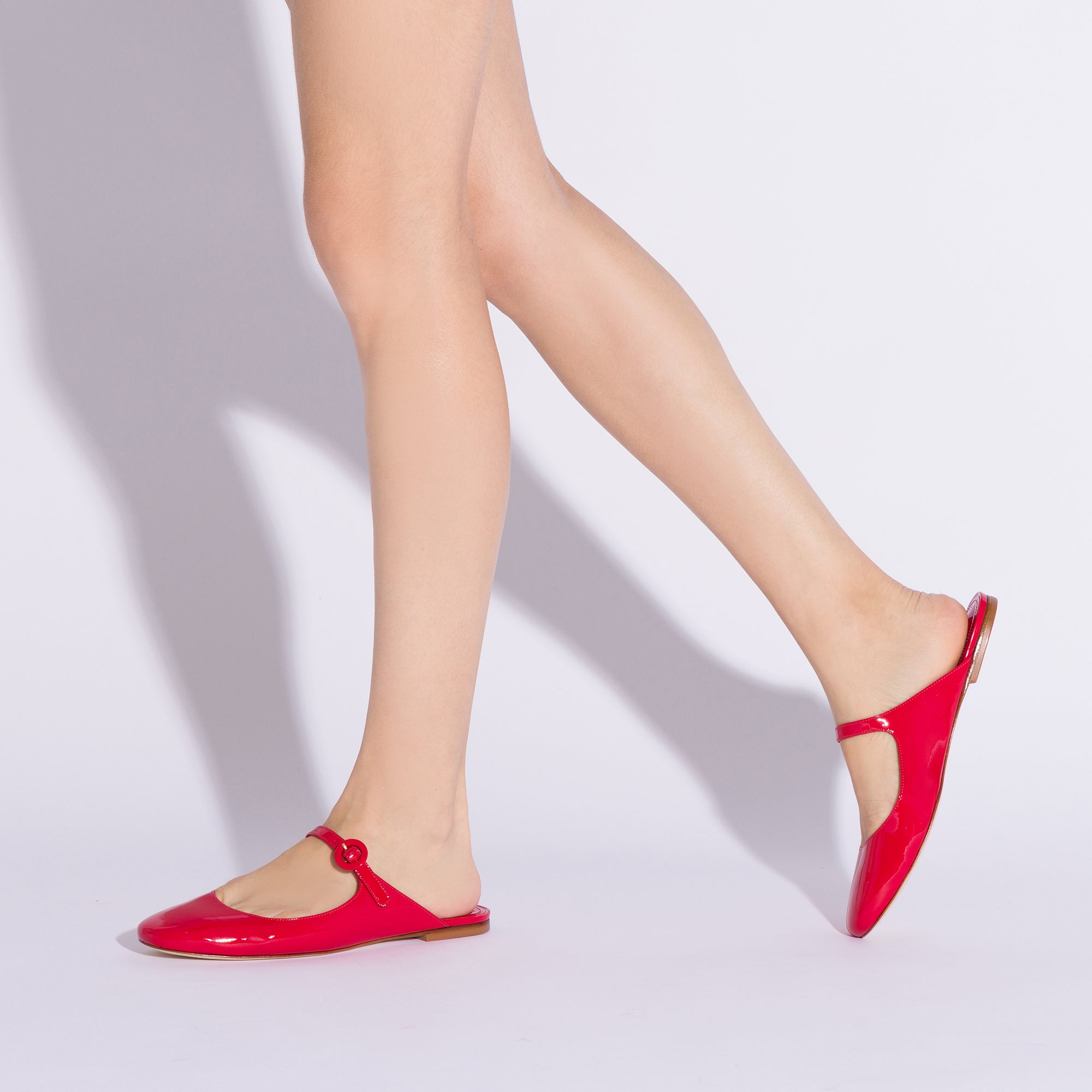 Blair Flat Mule In Scarlet Patent Leather