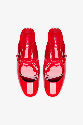 Blair Flat Mule In Scarlet Patent Leather