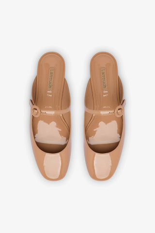 Blair Flat Mule In Tan Patent Leather