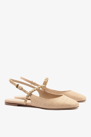 Georgina Milanina Ballet Flat In Beige Raffia