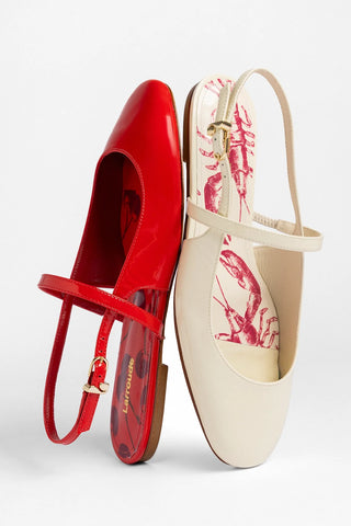 Georgina Ballet Flat Ivory Patent Leather Flat Larroudé