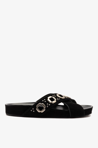 Milan Studs Slide In Black Suede