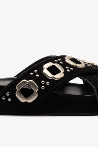 Milan Studs Slide In Black Suede