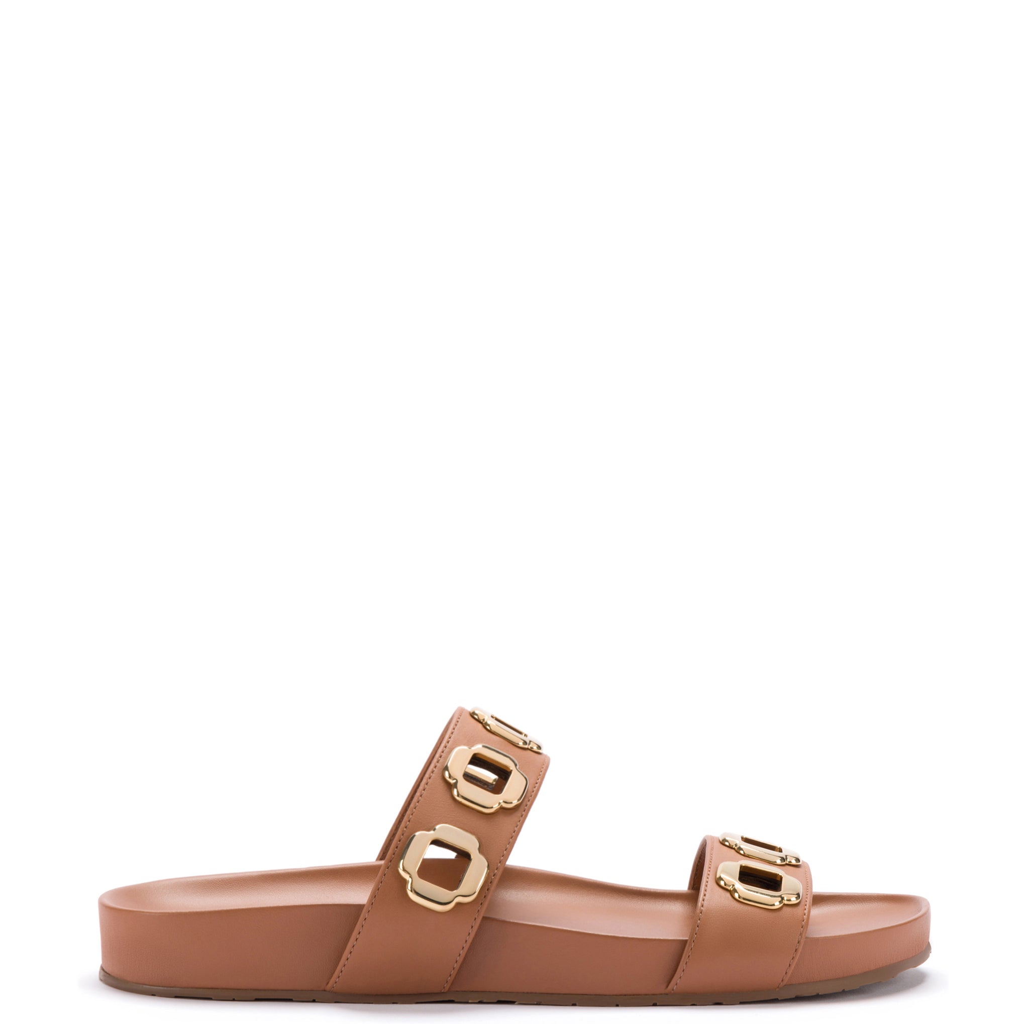 Milan Slide In Caramel Leather - Slides - Larroudé