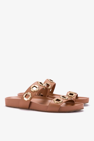 Sandalias Milan en piel color caramelo