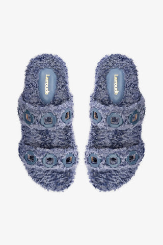 Milan Slide In Blue Faux Fur