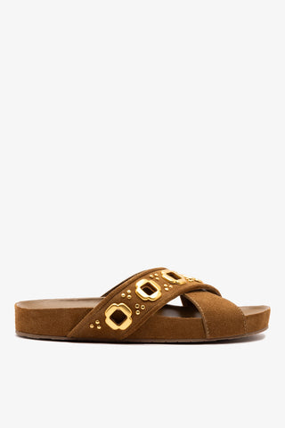 Milan Studs Slide In Russet Suede