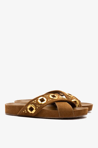 Milan Studs Slide In Russet Suede