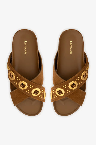 Milan Studs Slide In Russet Suede