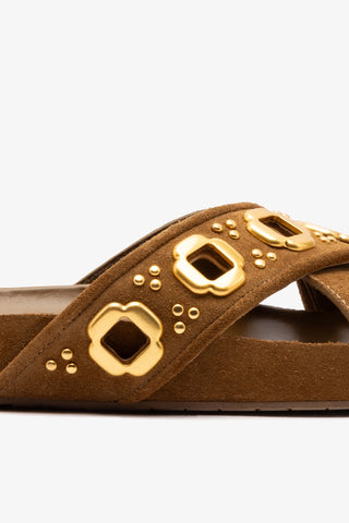 Milan Studs Slide In Russet Suede