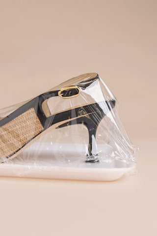 Ines Pump Natural Raffia and Black Leather Pump Larroudé