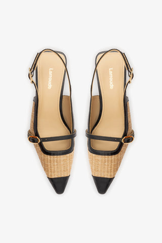 Ines Pump Natural Raffia and Black Leather Pump Larroudé