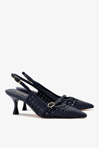 Ines Macrame Pump In Navy Leather