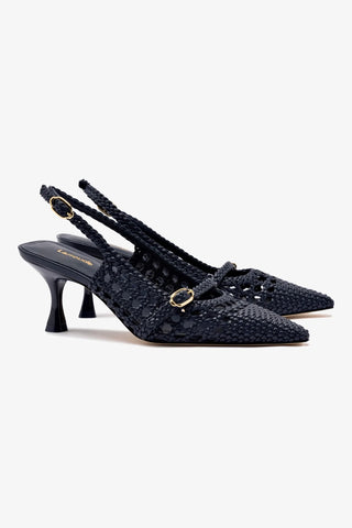 Ines Macrame Pump In Navy Leather