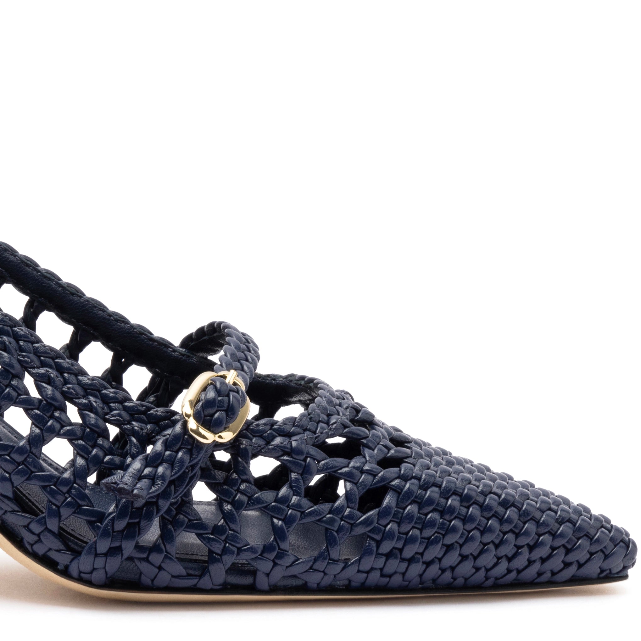 Zapato de salón Inés Macrame en piel color azul marino