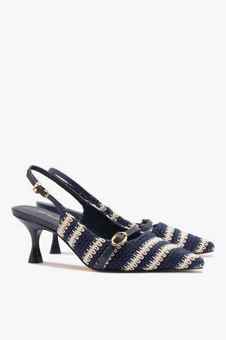 Ines Crochet Pump Striped Navy Pump Larroudé