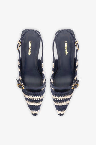 Ines Crochet Pump Striped Navy Pump Larroudé
