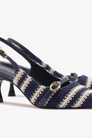Ines Crochet Pump Striped Navy Pump Larroudé