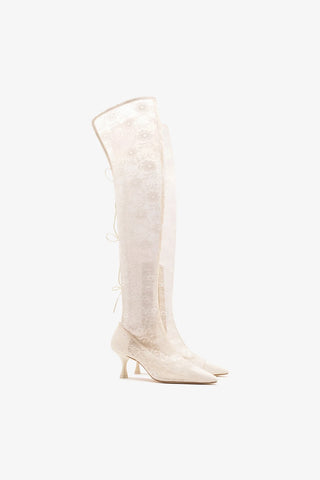 Larroudé x Markarian: Ines Lace-up Boot White Lace Boot Larroudé x Markarian