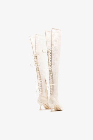 Larroudé x Markarian: Ines Lace-up Boot White Lace Boot Larroudé x Markarian