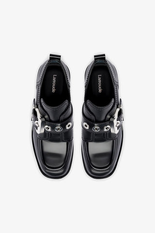 Stewart Flat Oxford In Black Leather