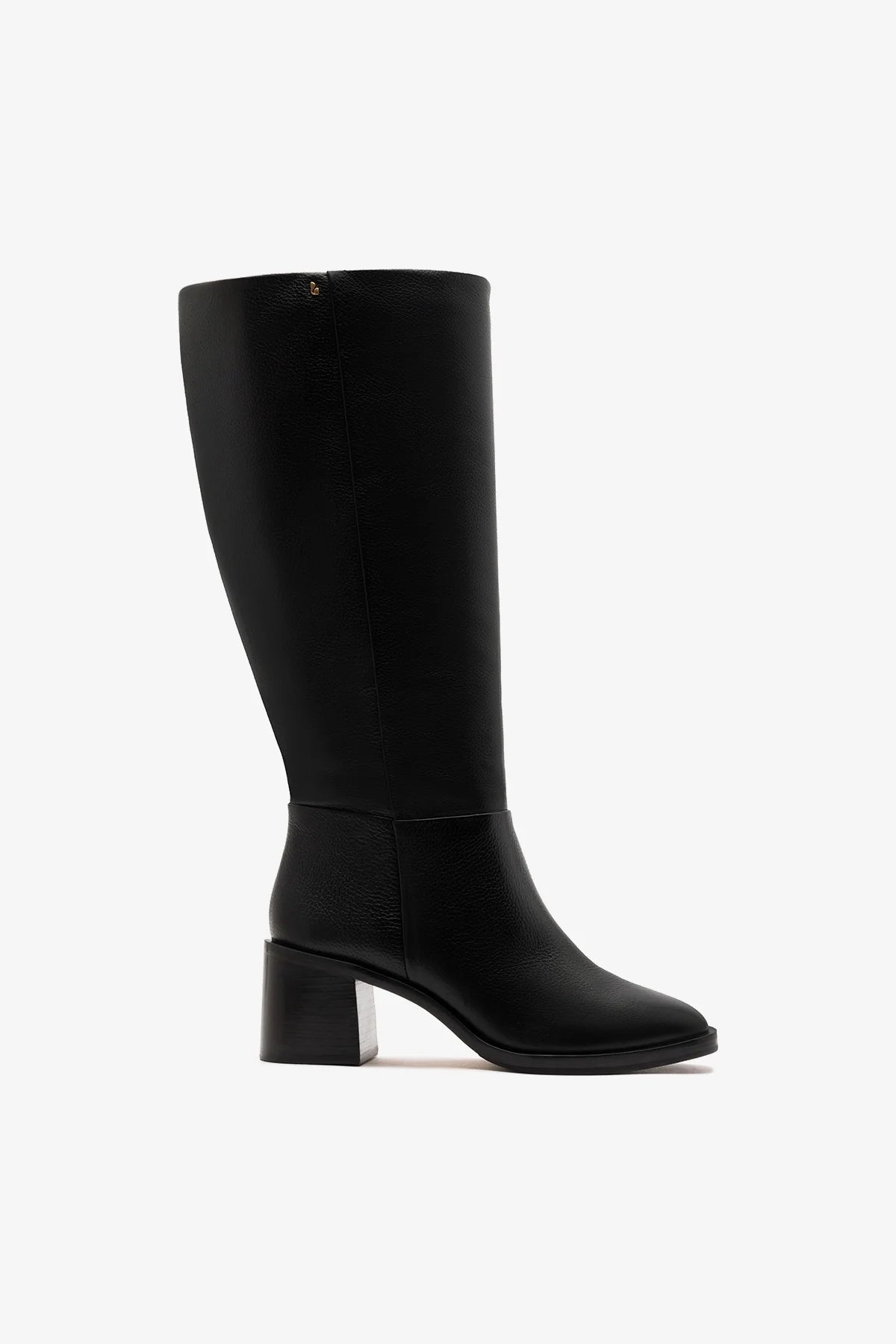 Black Leather Wide Shaft Mid Block Heel Boot Ricky – Larroude