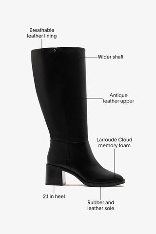 Ricky Wide Boot Black Leather Boot Larroudé