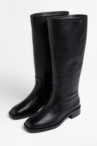Anne Wide Black Leather Boot Larroudé