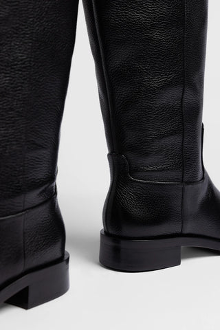 Anne Wide Black Leather Boot Larroudé