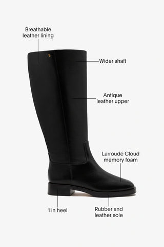 Anne Wide Black Leather Boot Larroudé