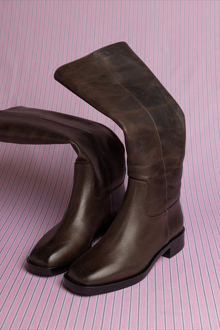 Anne Boot In Brown Shadow Leather Boot Larroudé