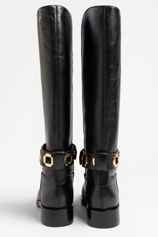 Milan Flat Boot In Black Leather Boot Larroudé