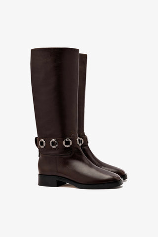Milan Flat Boot In Brown Leather
