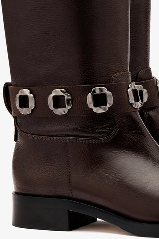 Milan Flat Boot In Brown Leather