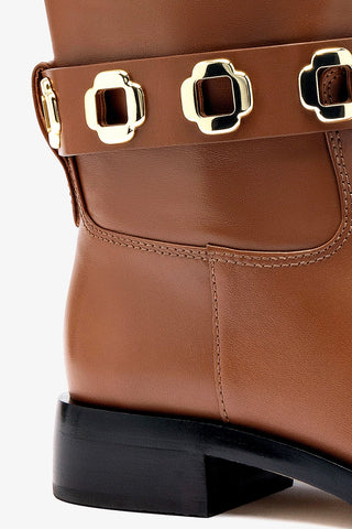 Milan Flat Boot In Caramel Leather