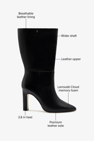 Cindy Wide Black Leather Boot Larroudé